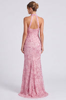 Load image into Gallery viewer, Sparkly Pink Floral Mermaid Beaded Long Formal Dress with Keyhole