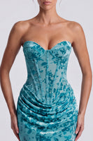 Load image into Gallery viewer, Blue Floral Mermaid Velvet Sweetheart Corset Long Formal Dress