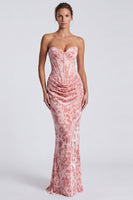 Load image into Gallery viewer, Blue Floral Mermaid Velvet Sweetheart Corset Long Formal Dress