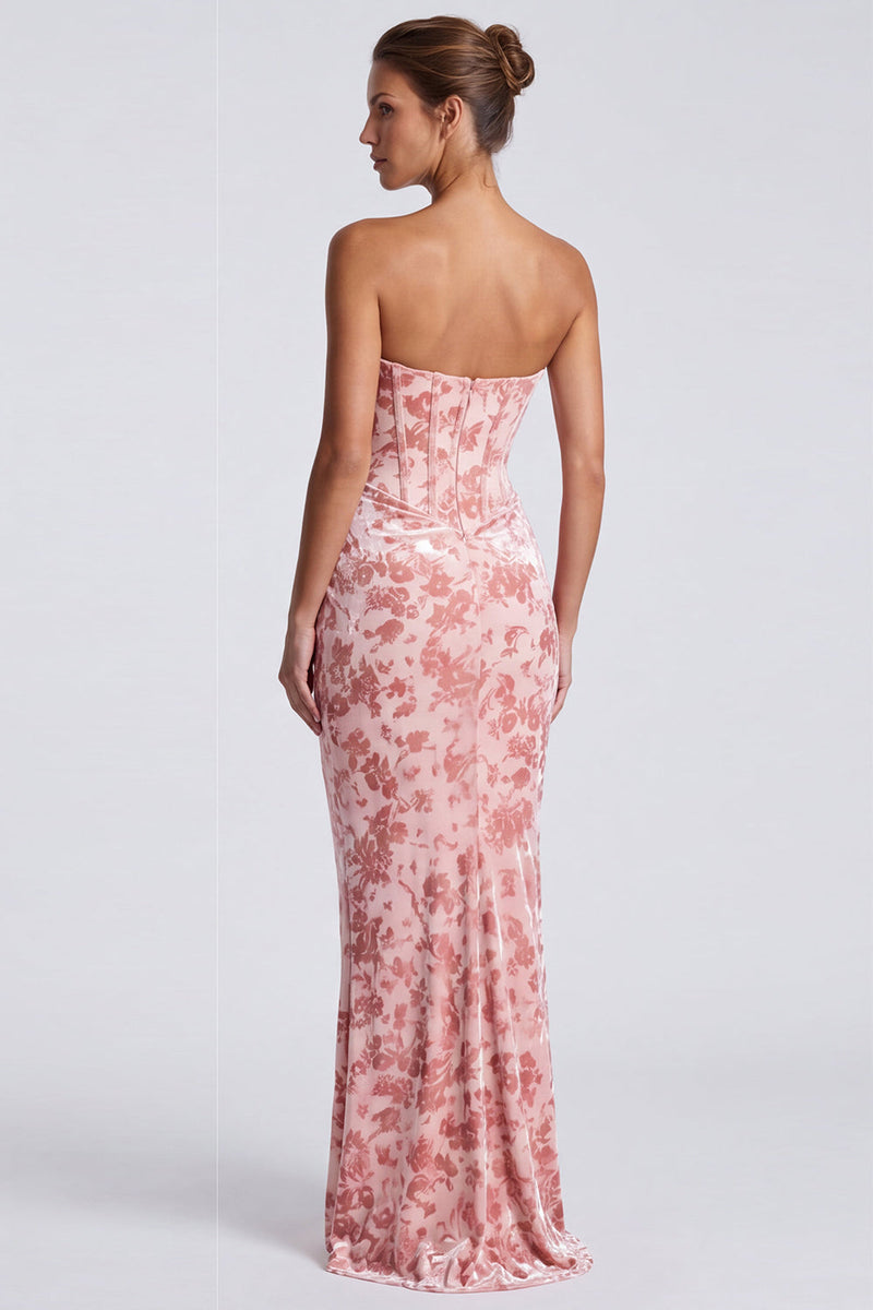 Load image into Gallery viewer, Blue Floral Mermaid Velvet Sweetheart Corset Long Formal Dress