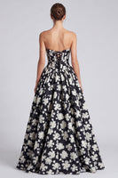 Load image into Gallery viewer, Black White Flower Corset Strapless A Line Long Formal Dress