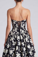 Load image into Gallery viewer, Black White Flower Corset Strapless A Line Long Formal Dress