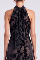 Load image into Gallery viewer, Black Halter Floral A Line Long Formal Dress with Bow