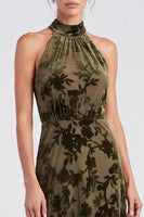 Load image into Gallery viewer, Black Halter Floral A Line Long Formal Dress with Bow