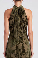 Load image into Gallery viewer, Black Halter Floral A Line Long Formal Dress with Bow