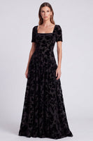 Load image into Gallery viewer, Peacock Blue Velvet Floral Square Neck A Line Long Formal Dress