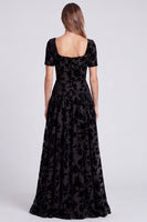 Load image into Gallery viewer, Peacock Blue Velvet Floral Square Neck A Line Long Formal Dress