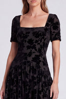Load image into Gallery viewer, Peacock Blue Velvet Floral Square Neck A Line Long Formal Dress