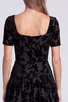 Load image into Gallery viewer, Peacock Blue Velvet Floral Square Neck A Line Long Formal Dress