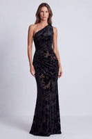 Load image into Gallery viewer, Olive Floral Draped Mermaid One Shoulder Long Velvet Formal Dress