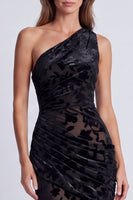 Load image into Gallery viewer, Olive Floral Draped Mermaid One Shoulder Long Velvet Formal Dress