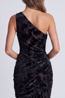 Load image into Gallery viewer, Olive Floral Draped Mermaid One Shoulder Long Velvet Formal Dress