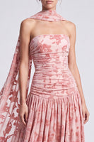 Load image into Gallery viewer, Pink Neck Scarf Floral Pleated A Line Long Formal Dress