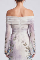 Load image into Gallery viewer, Ivory Floral Mermaid Off the Shoulder Long Formal Dress with Sleeves