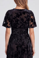 Load image into Gallery viewer, Black Velvet Floral A Line V-Neck Long Formal Dress with Slit