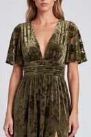Load image into Gallery viewer, Black Velvet Floral A Line V-Neck Long Formal Dress with Slit