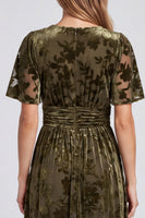 Load image into Gallery viewer, Black Velvet Floral A Line V-Neck Long Formal Dress with Slit