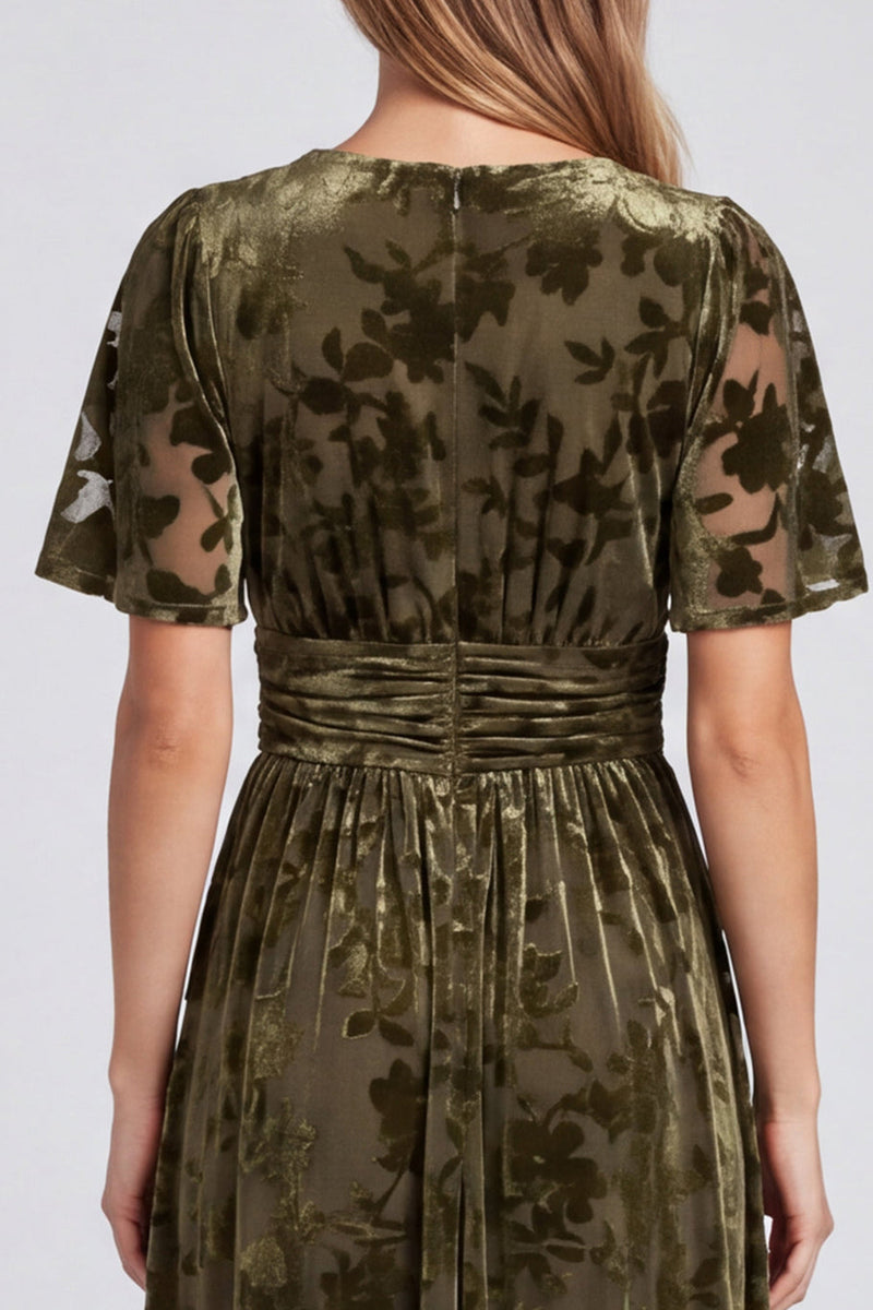 Load image into Gallery viewer, Black Velvet Floral A Line V-Neck Long Formal Dress with Slit