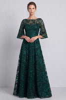 Load image into Gallery viewer, Sparkly Dark Green A Line Floral Long Formal Dress with Beading