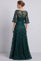 Load image into Gallery viewer, Sparkly Dark Green A Line Floral Long Formal Dress with Beading
