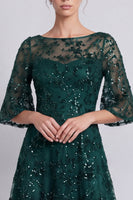 Load image into Gallery viewer, Sparkly Dark Green A Line Floral Long Formal Dress with Beading