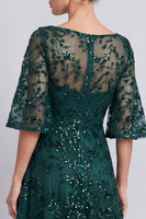 Load image into Gallery viewer, Sparkly Dark Green A Line Floral Long Formal Dress with Beading