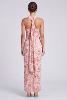 Load image into Gallery viewer, Yellow Floral Printed Halter Sheath Long Formal Dress with Slit