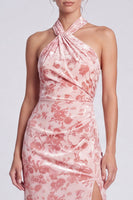 Load image into Gallery viewer, Yellow Floral Printed Halter Sheath Long Formal Dress with Slit