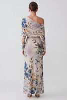 Load image into Gallery viewer, Ivory Sheath Floral Printed One Shoulder Long Formal Dress with Sleeves