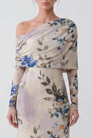 Load image into Gallery viewer, Ivory Sheath Floral Printed One Shoulder Long Formal Dress with Sleeves