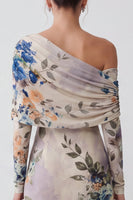 Load image into Gallery viewer, Ivory Sheath Floral Printed One Shoulder Long Formal Dress with Sleeves