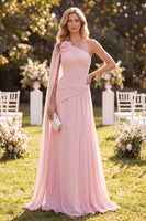 Load image into Gallery viewer, Light Pink A Line Chiffon Long Beach Wedding Guest Dress with 3D Florwer