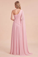 Load image into Gallery viewer, Light Pink A Line Chiffon Long Beach Wedding Guest Dress with 3D Florwer