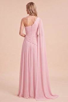 Light Pink A Line Chiffon Long Beach Wedding Guest Dress with 3D Florwer