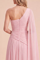 Load image into Gallery viewer, Light Pink A Line Chiffon Long Beach Wedding Guest Dress with 3D Florwer