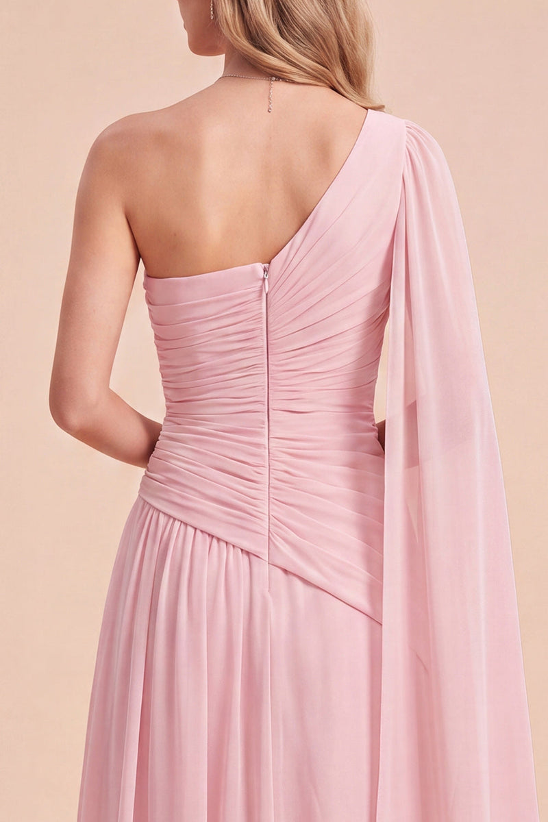 Load image into Gallery viewer, Light Pink A Line Chiffon Long Beach Wedding Guest Dress with 3D Florwer
