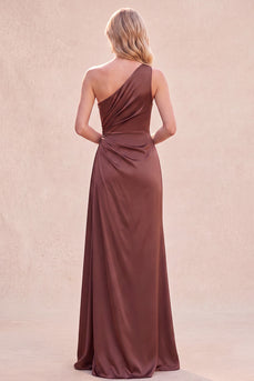 Chocolates Ruched One Shoulder Sheath Long Wedding Guest Dress with Side Cape