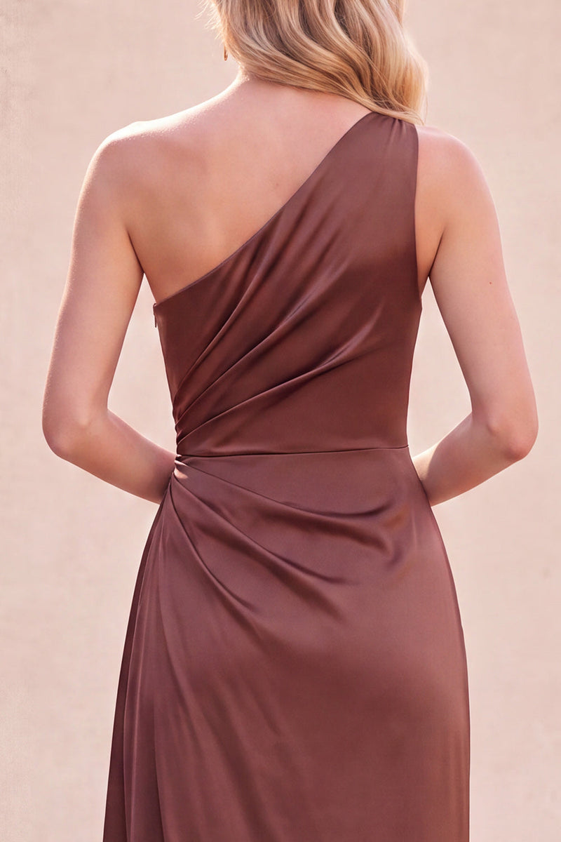 Load image into Gallery viewer, Chocolates Ruched One Shoulder Sheath Long Wedding Guest Dress with Side Cape