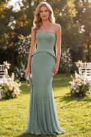 Load image into Gallery viewer, Eucalyptus Mermaid Strapless Long Wedding Guest Dress with Beading