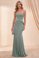 Load image into Gallery viewer, Eucalyptus Mermaid Strapless Long Wedding Guest Dress with Beading