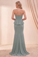 Load image into Gallery viewer, Eucalyptus Mermaid Strapless Long Wedding Guest Dress with Beading