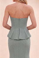 Load image into Gallery viewer, Eucalyptus Mermaid Strapless Long Wedding Guest Dress with Beading