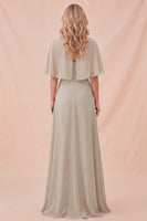 Load image into Gallery viewer, Taupe A Line Half Sleeves Chiffon Long Wedding Guest Dress with Belt