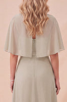 Load image into Gallery viewer, Taupe A Line Half Sleeves Chiffon Long Wedding Guest Dress with Belt