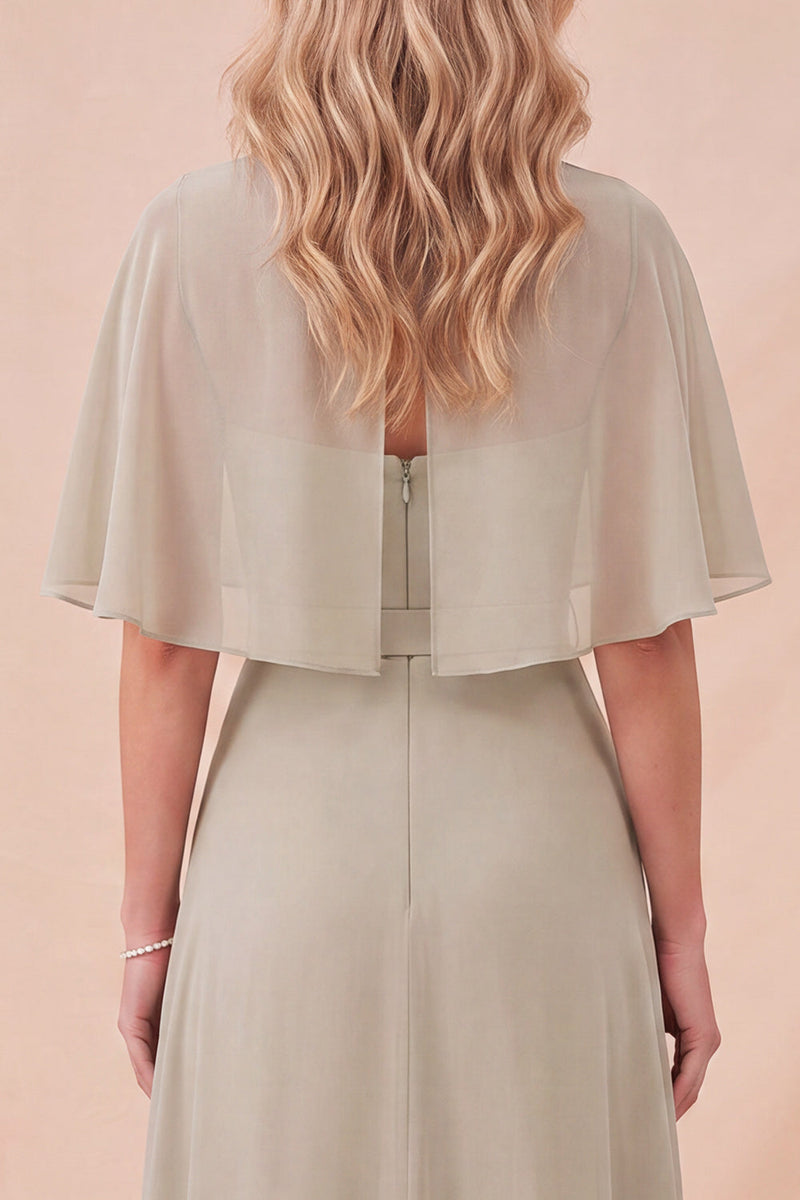Load image into Gallery viewer, Taupe A Line Half Sleeves Chiffon Long Wedding Guest Dress with Belt