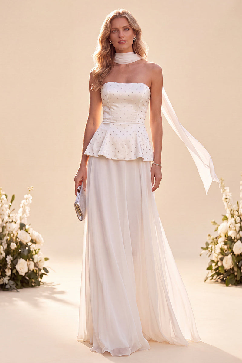 Load image into Gallery viewer, Sparkly White Chiffon Beaded Beach Neck Scarf Long Wedding Guest Dress