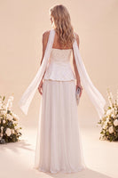Load image into Gallery viewer, Sparkly White Chiffon Beaded Beach Neck Scarf Long Wedding Guest Dress