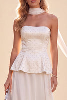 Load image into Gallery viewer, Sparkly White Chiffon Beaded Beach Neck Scarf Long Wedding Guest Dress