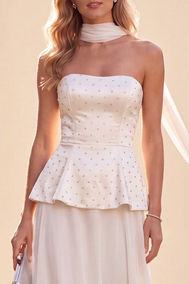 Load image into Gallery viewer, Sparkly White Chiffon Beaded Beach Neck Scarf Long Wedding Guest Dress