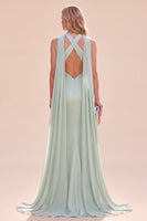 Load image into Gallery viewer, Mint Green Satin Mermaid Neck Scarf Halter Long Wedding Guest Dress